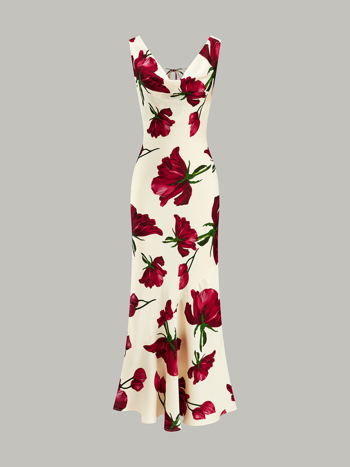Tie-Back Floral Print Midi Dress