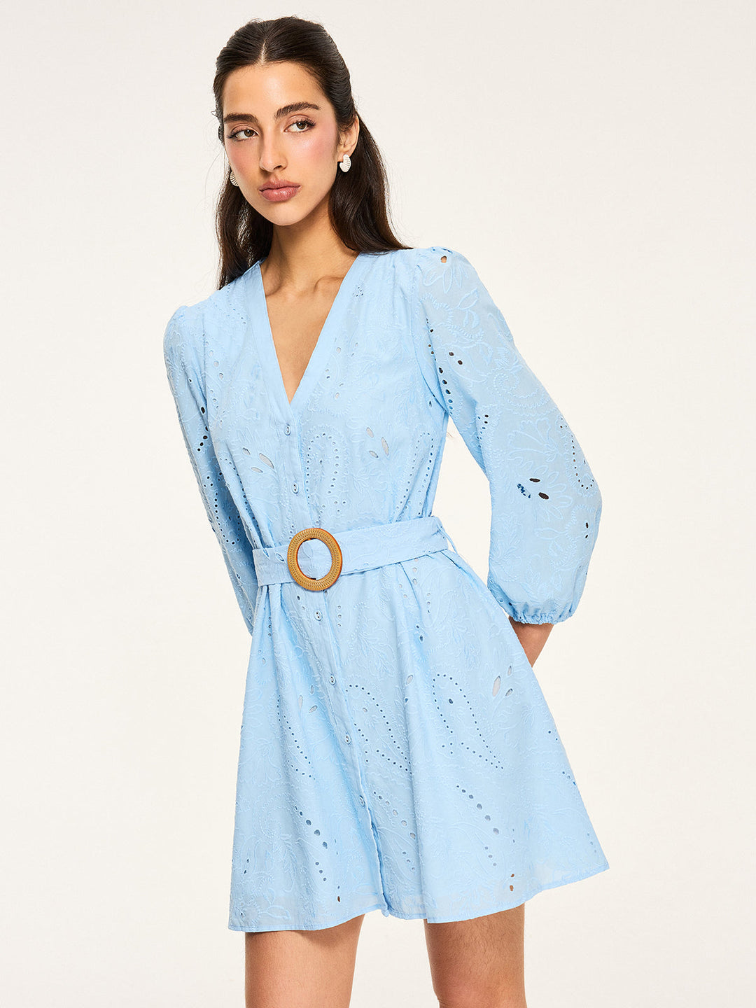 Belted Eyelet Mini Dress