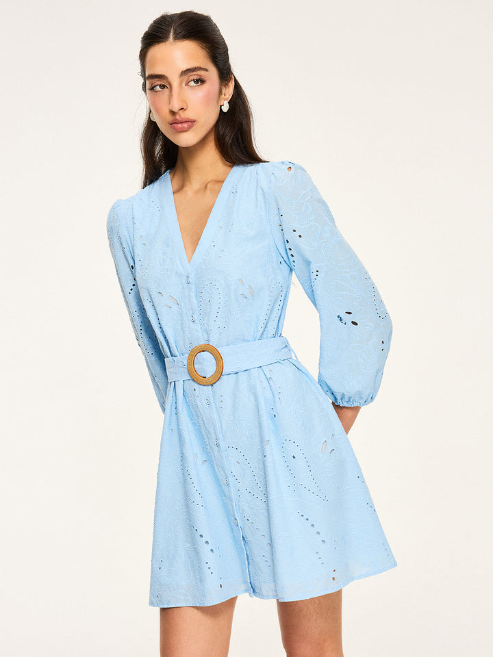 Belted Eyelet Mini Dress