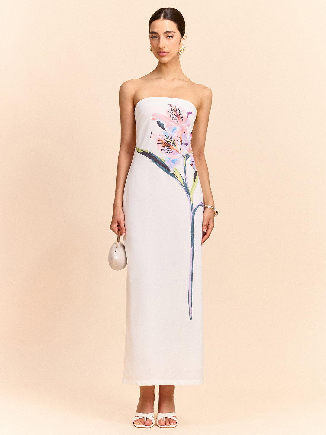 Strapless Floral Print Maxi Dress