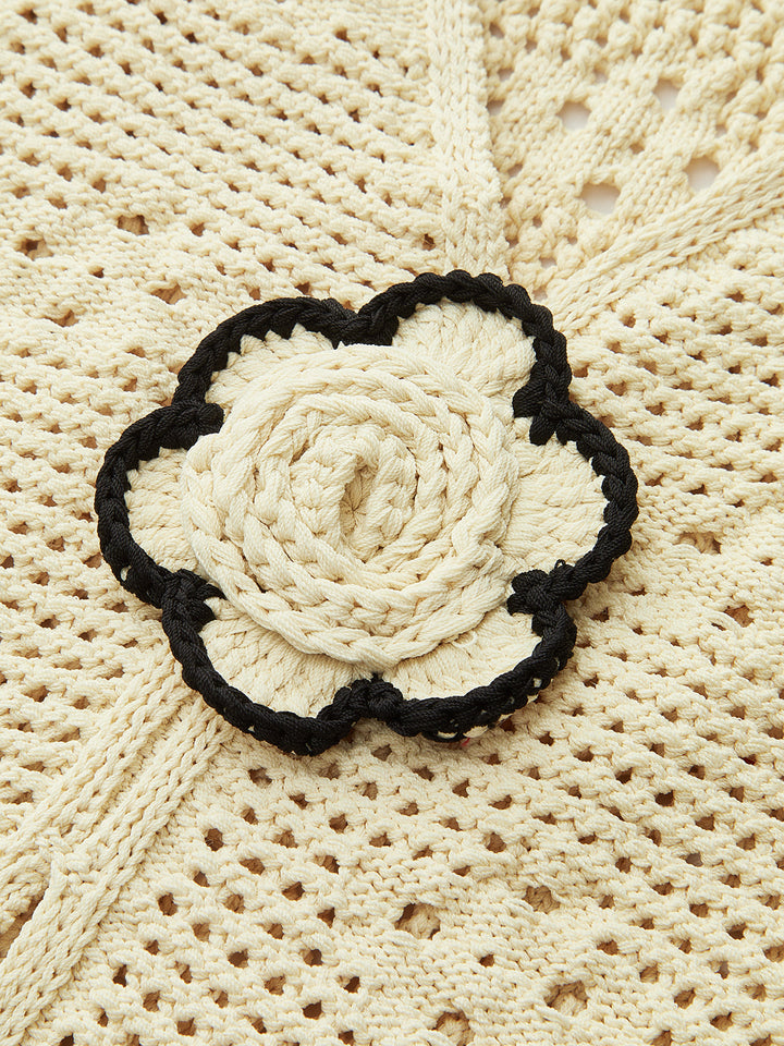 Crochet Knit Vest with Floral Detail