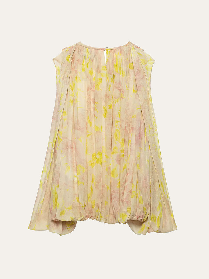 Semi-Sheer Chiffon Floral Drape Sleeve Blouse