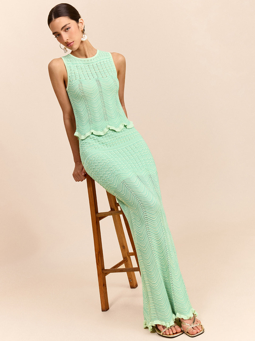 Wave Pattern Knit Maxi Skirt