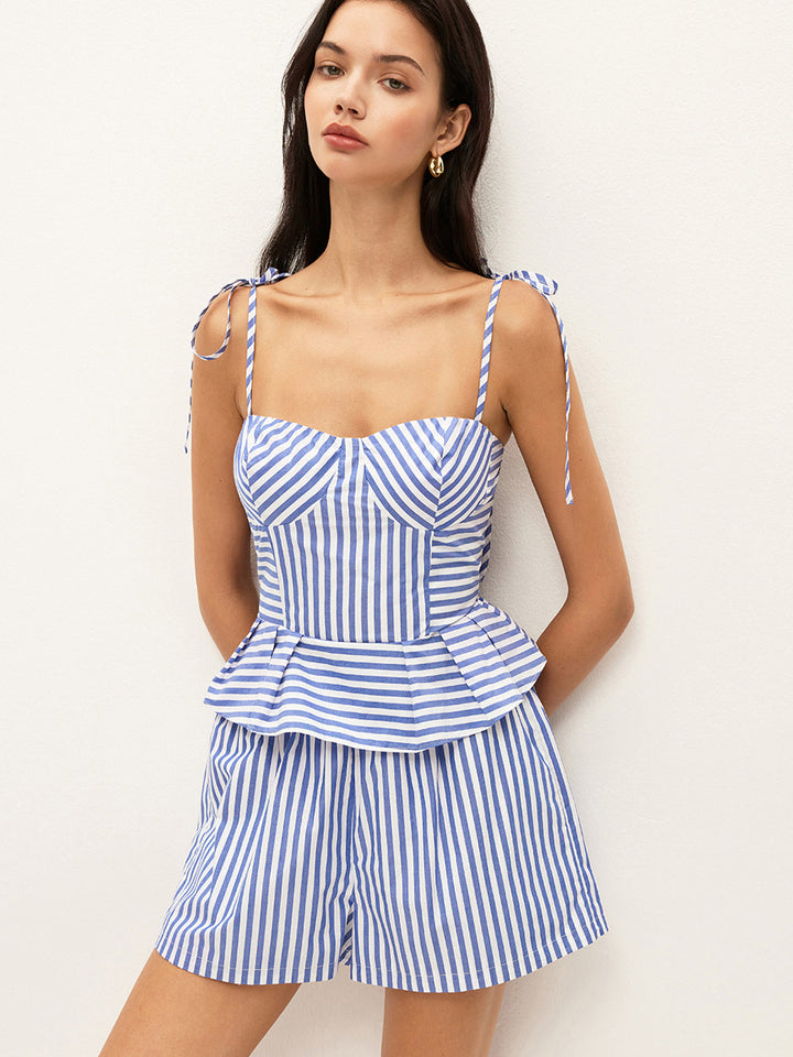 Striped Peplum Cami Top With Shorts Set