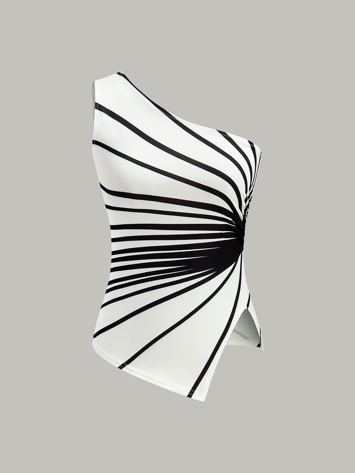 Asymmetrical One-Shoulder Striped Top