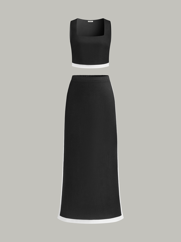 Contrast Trim Skirt Set
