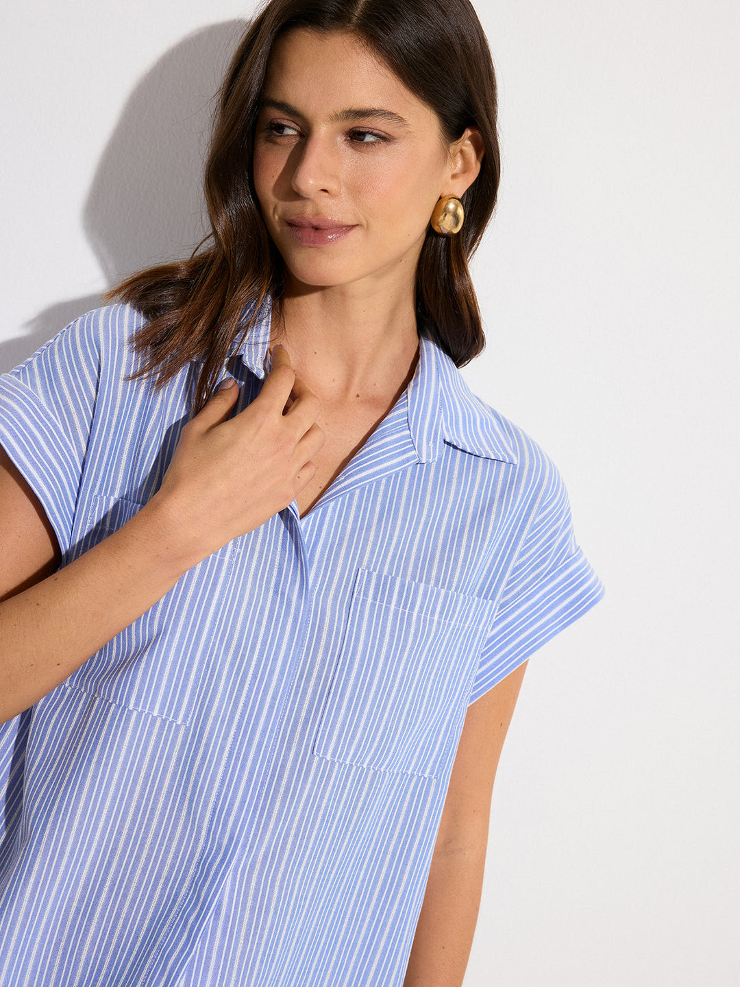 Pocketed Striped Oversized Shirt