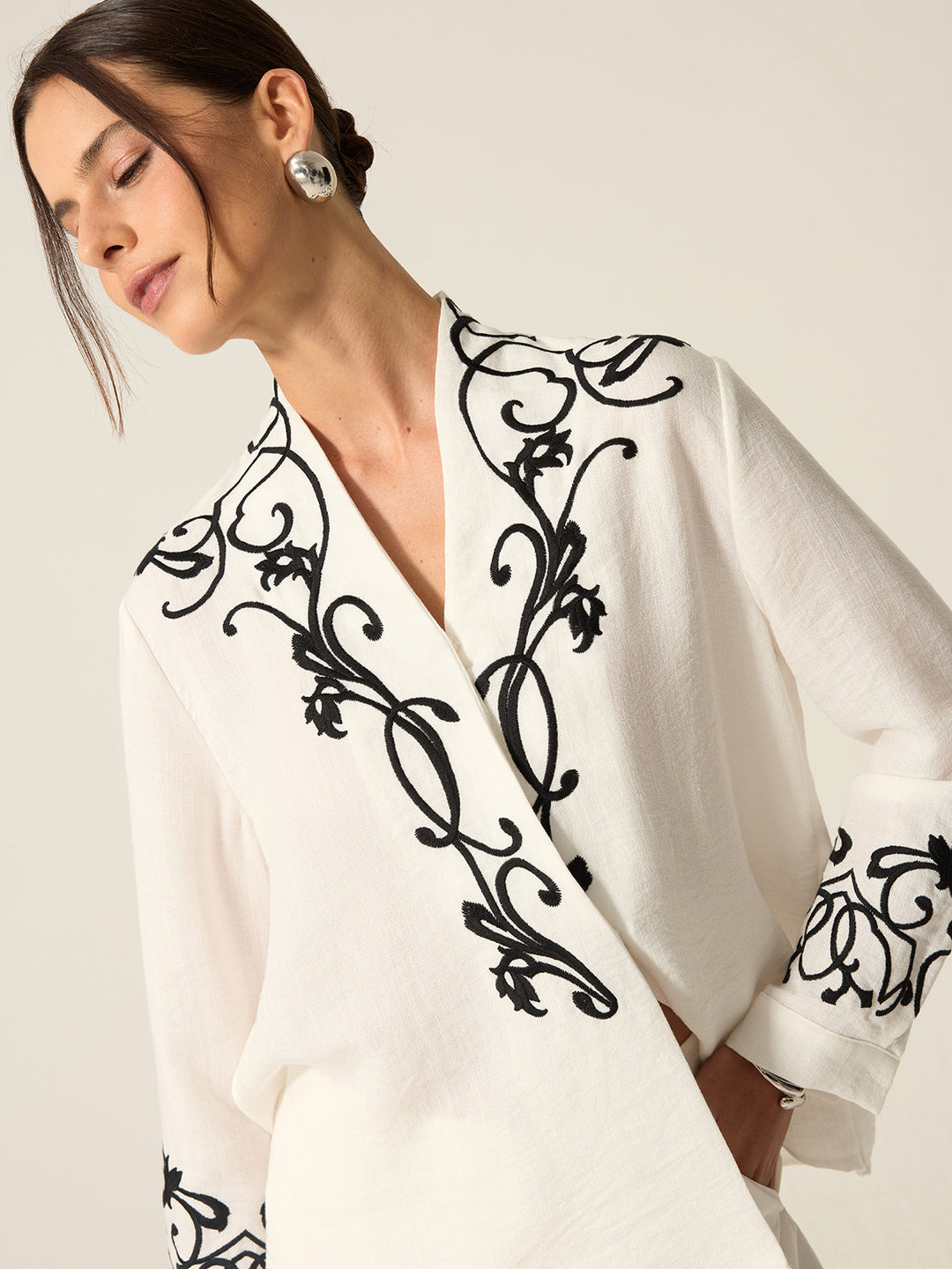 Embroidered Cotton & Linen Blouse