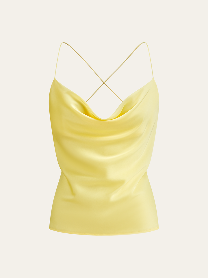 Satin Cowl Neck Cami with Crisscross Back