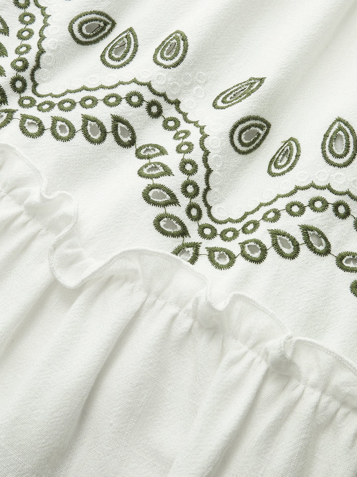 Linen & Cotton Embroidered Belted Mini Dress