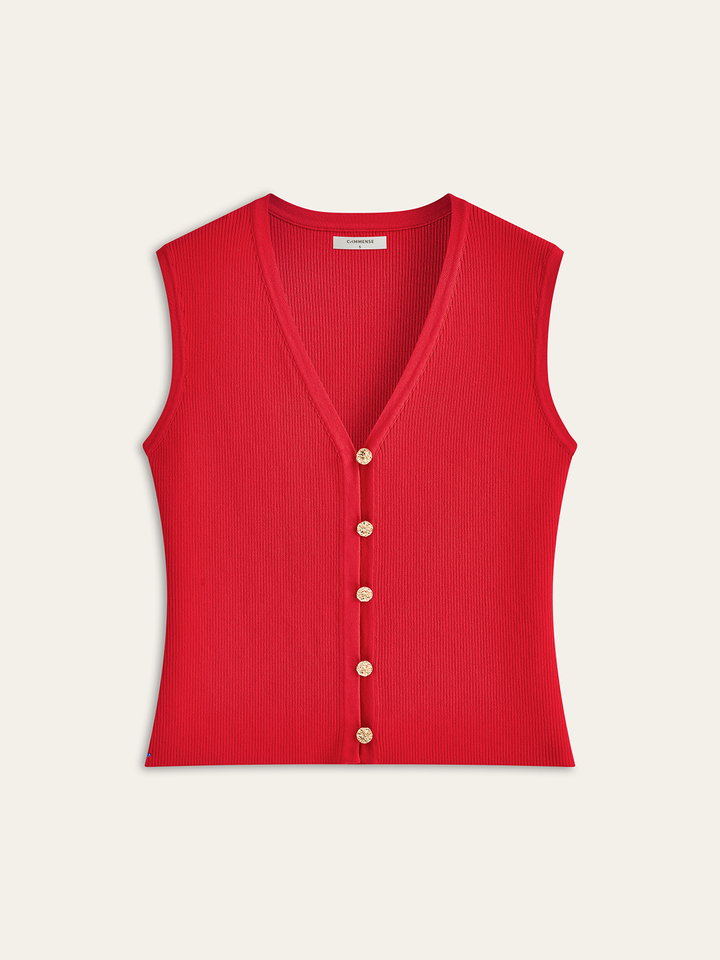 V-Neck Button Down Knitted Vest