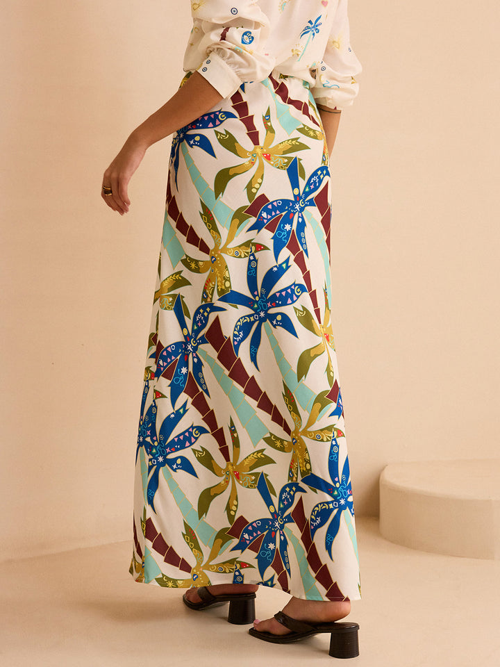 Tropical Print Maxi Skirt