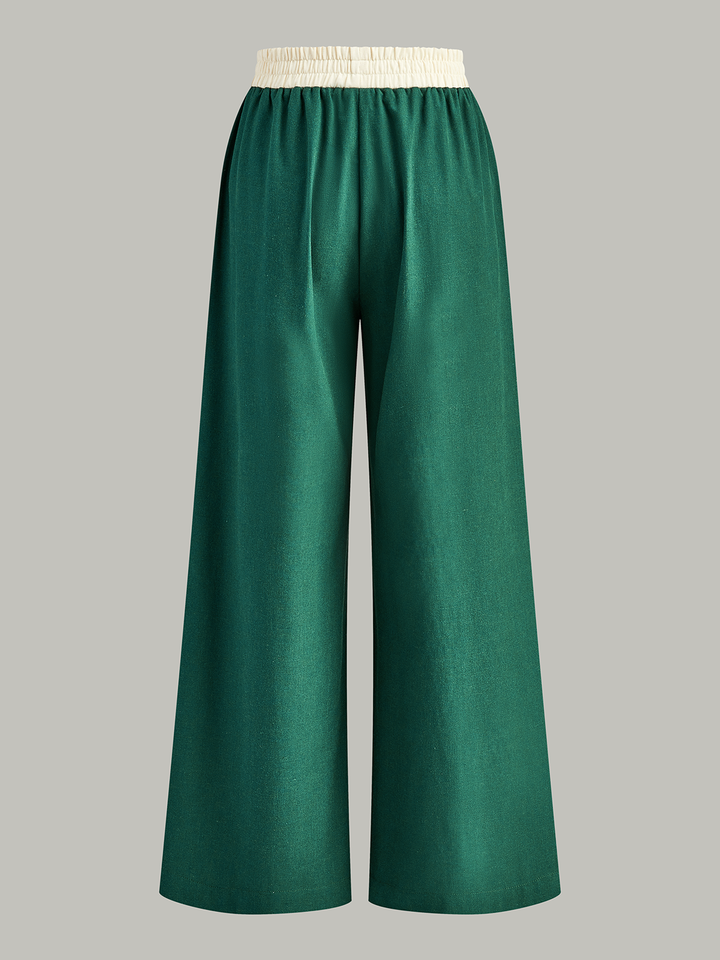 Contrast Trim Crop Top and Wide-Leg Pants Set