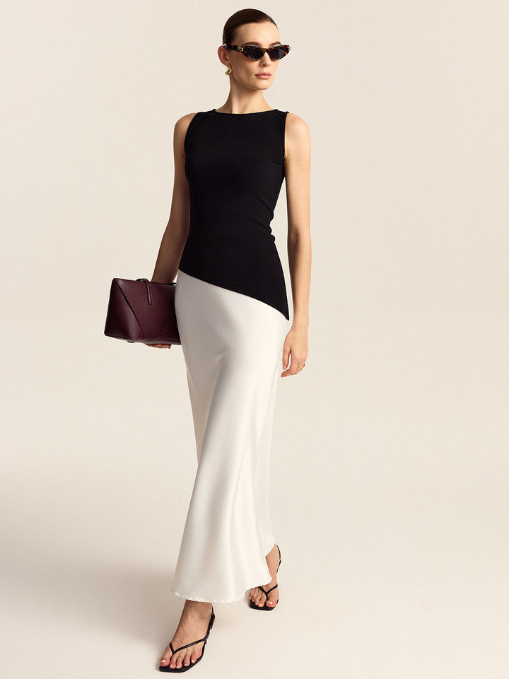 Asymmetric Hem Boat Neck Sleeveless Knit Top