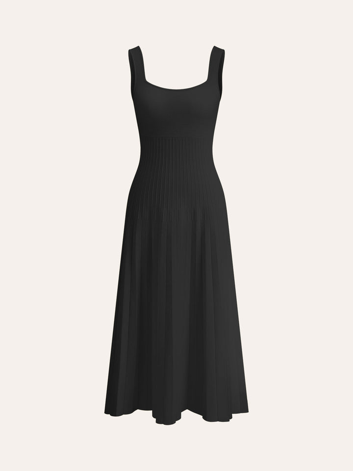 Square-Neck Ribbed Knit Dress