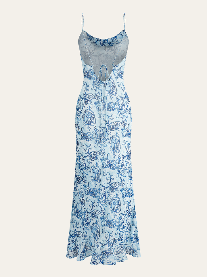 Paisley Print Backless Maxi Dress