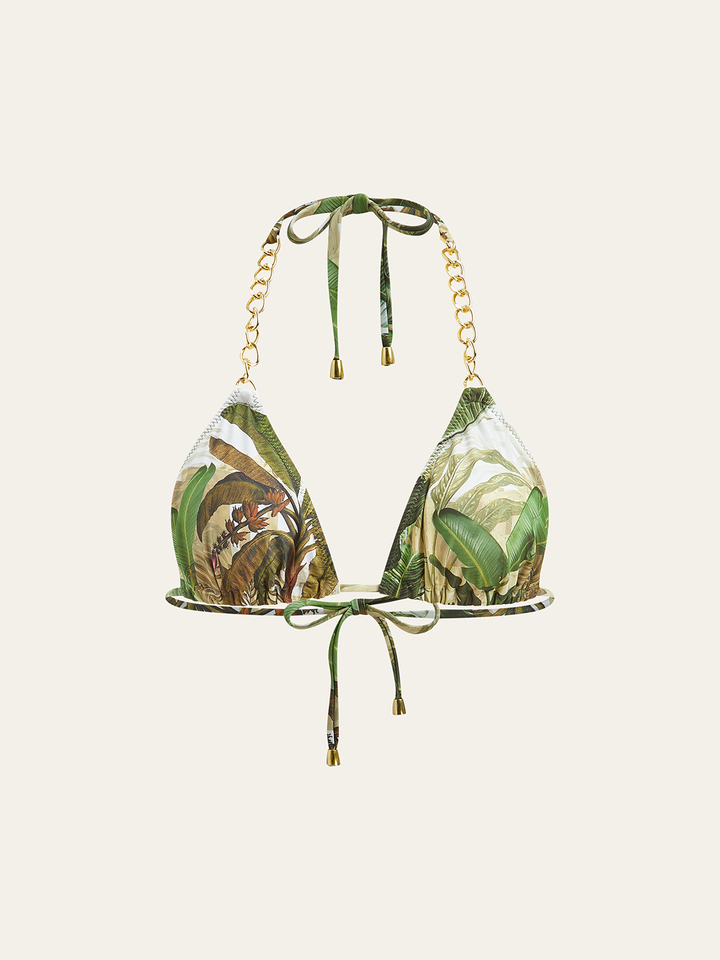 Print Chain Straps Triangle Bikini Top