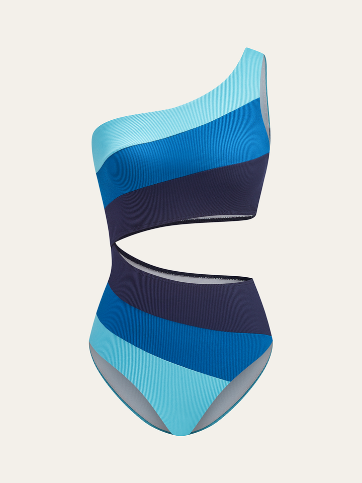 Asymmetrical Striped One-Shoulder Swimsuit