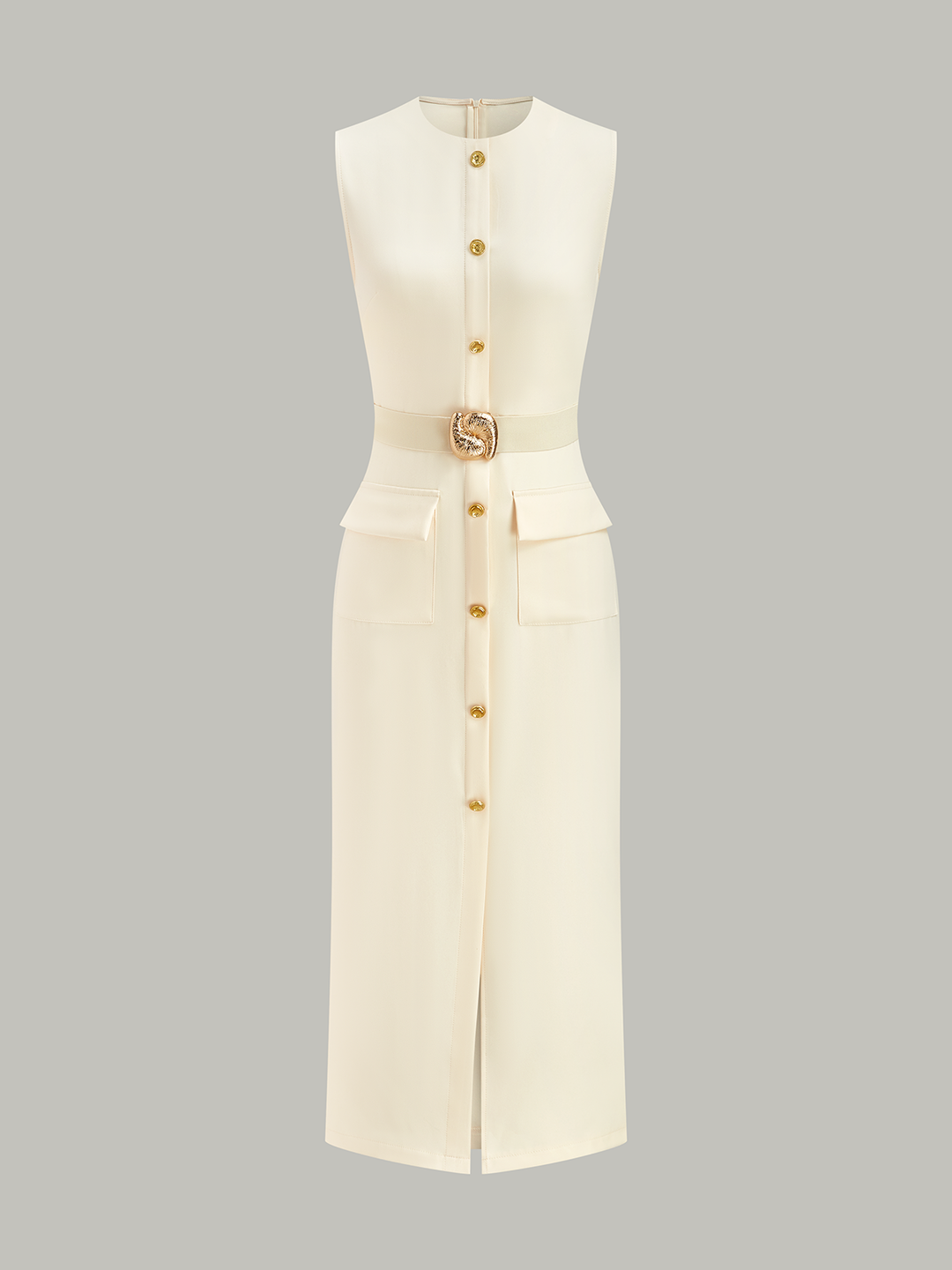 Button-Front Belted Maxi Dress