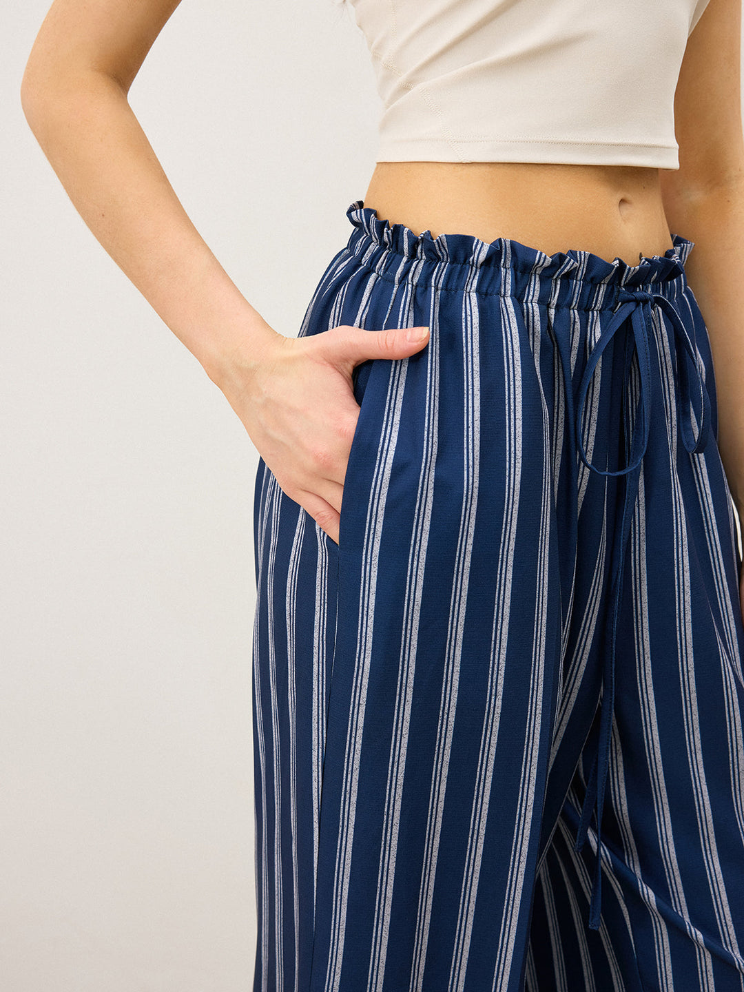 Striped Drawstring Wide-Leg Pants