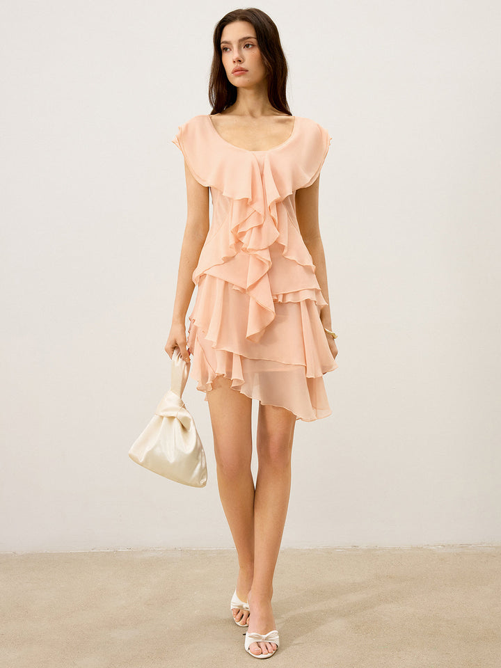 Semi-Sheer Ruffled Chiffon Mini Skirt
