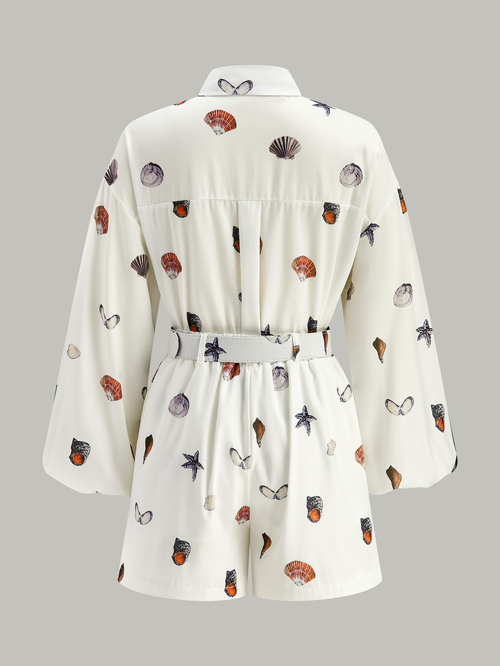 Belted Seashell Print Shorts Set