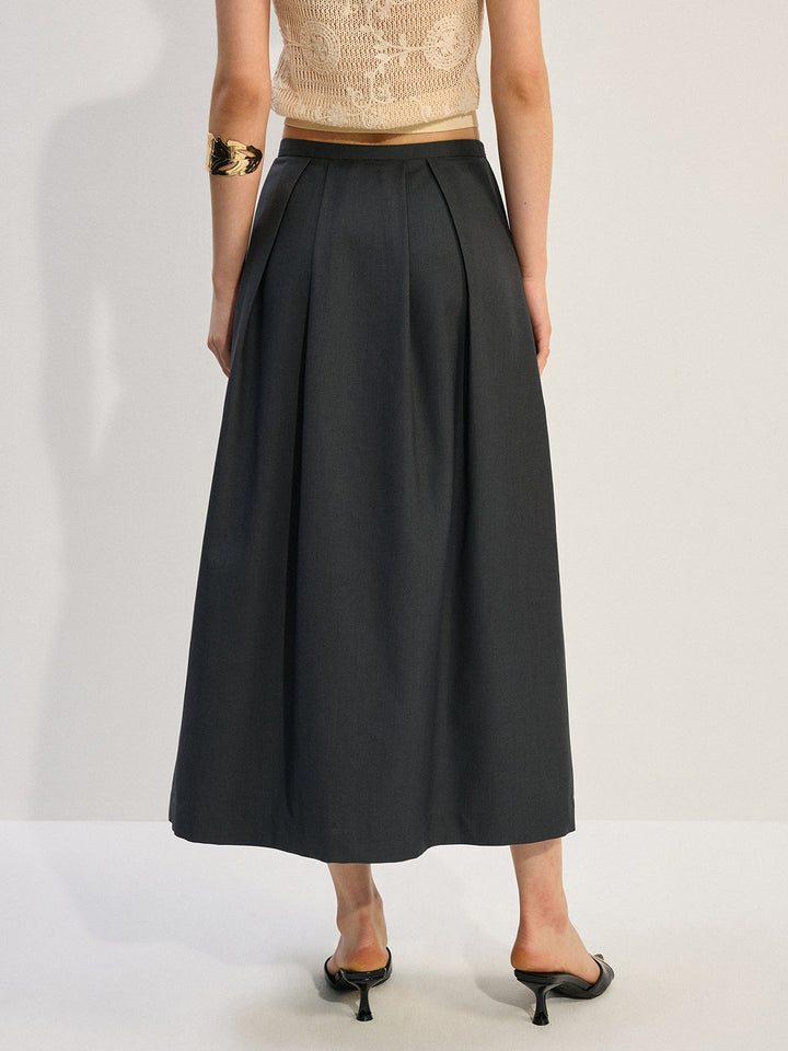 Pleated A-Line Midi Skirt