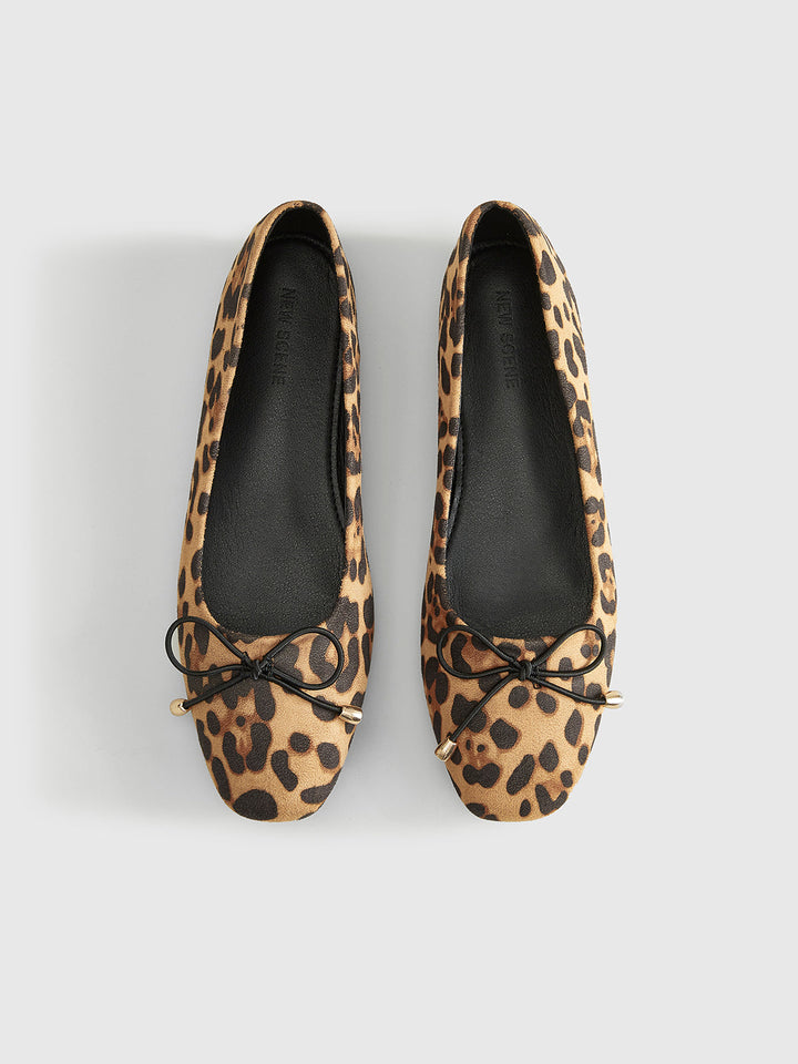 Bow-Decor Leopard Printed Ballet Flats