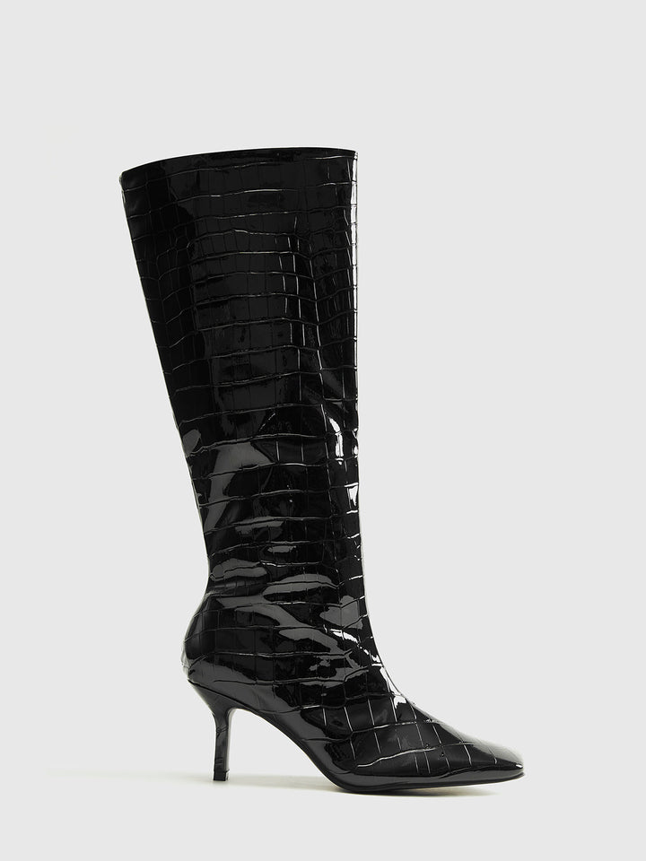 Crocodile Pattern Knee High Boots