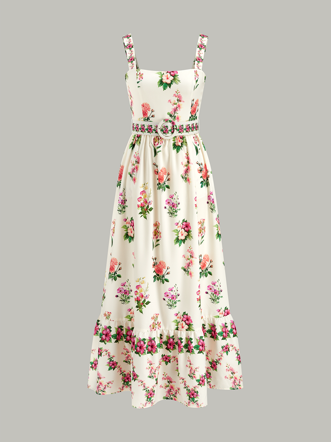 Floral Print Belted Midi Dress