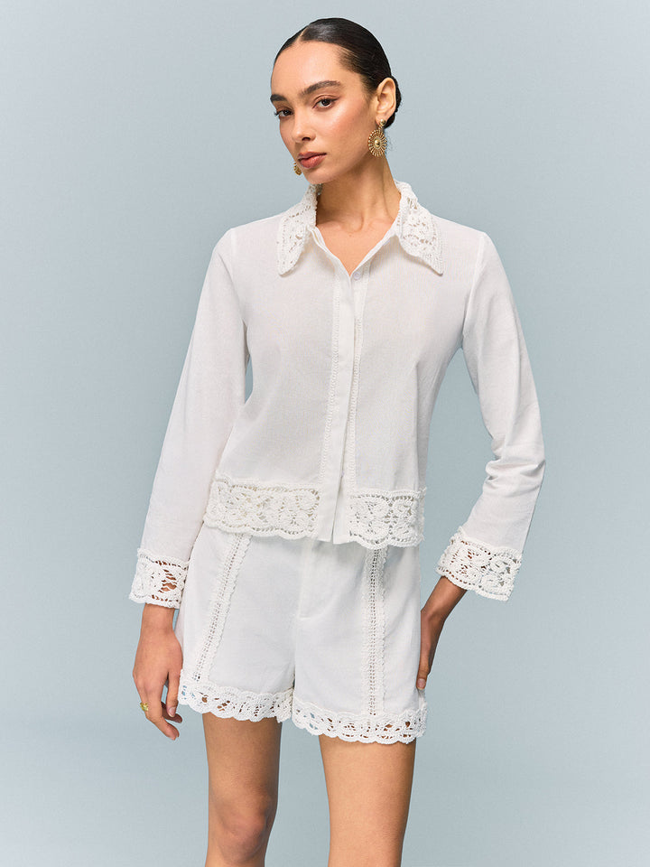 Crochet-Trimmed Shirt