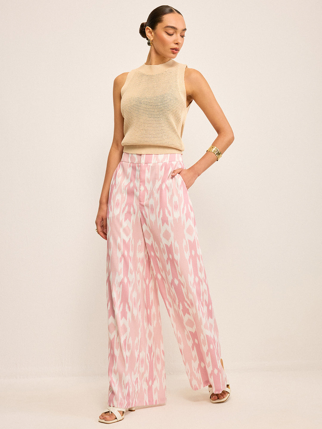 Boho Linen-Look Wide-Leg Pants