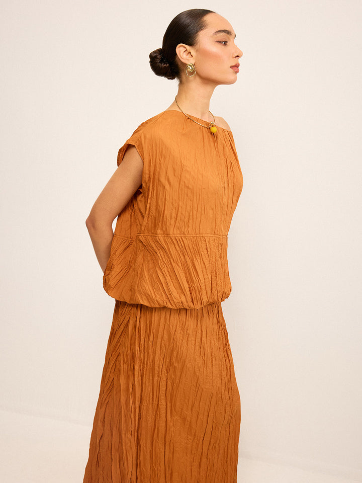 Oversized Textured Off-Shoulder Top and Maxi Skirt Set