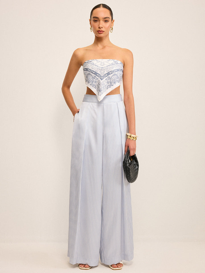 Mid-Waisted Striped Wide-Leg Pants