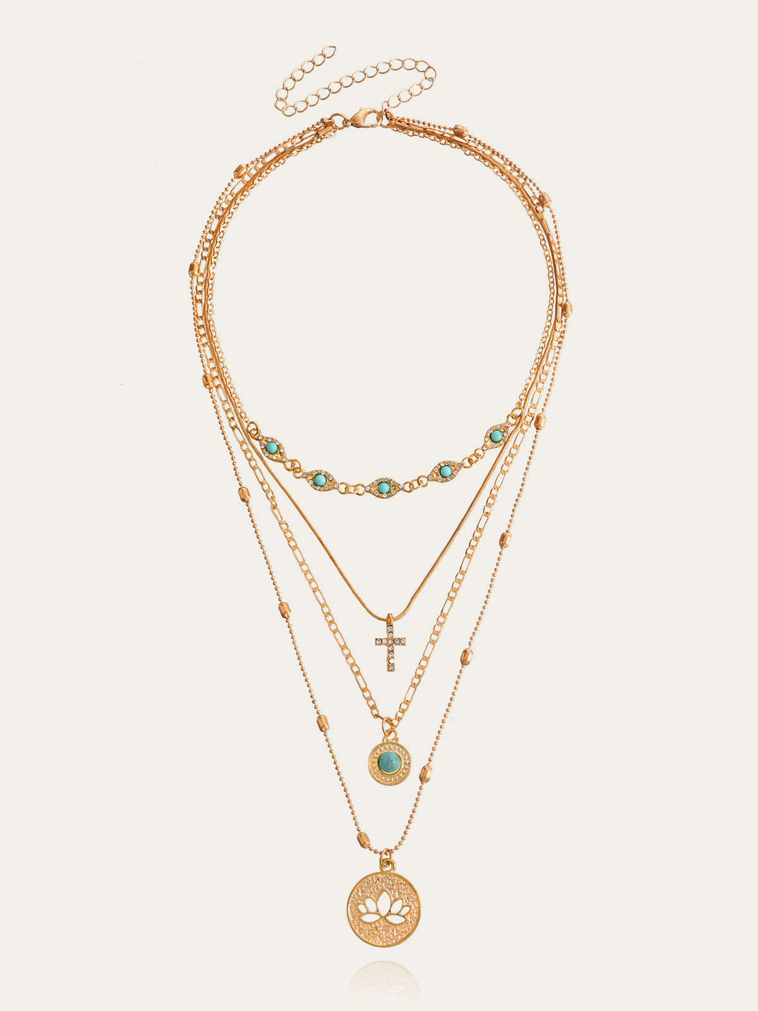 Layered Gold Tone Necklace with Turquoise and Charms