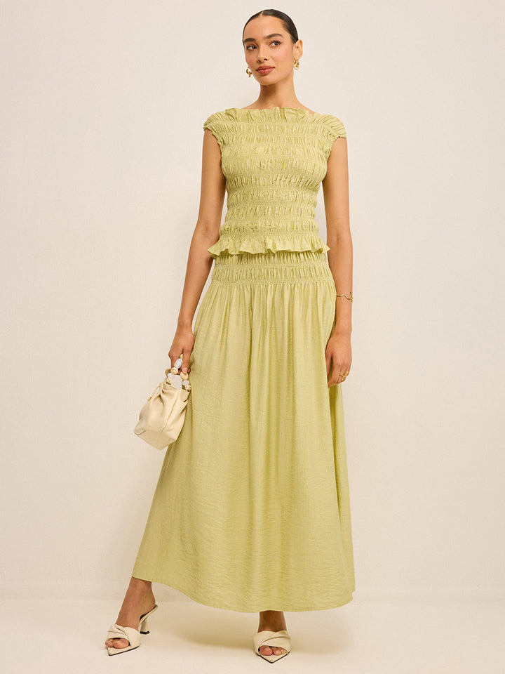 Reversible Pleated Linen Top with Ruffled Neckline
