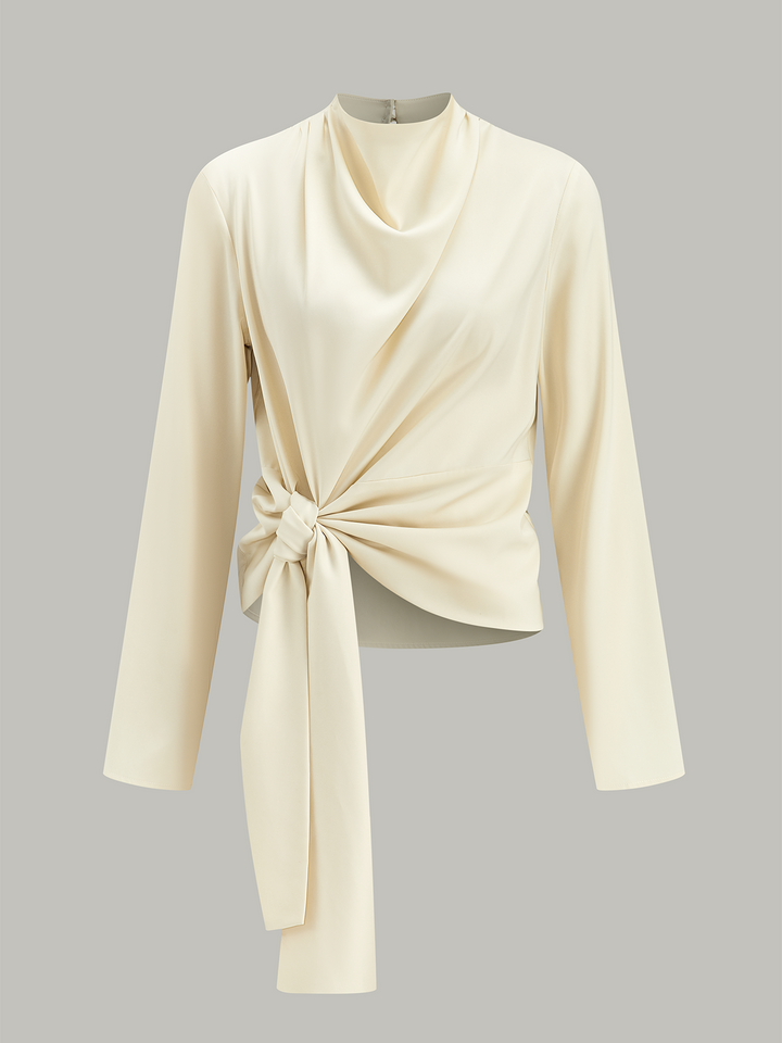 Cowl Neck Tie-Front Knot Top