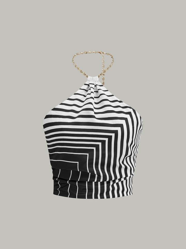 Striped Halter Top with Chain Strap