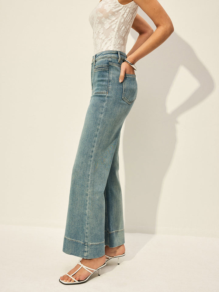 Mid-Waist Denim Pants With Pockets