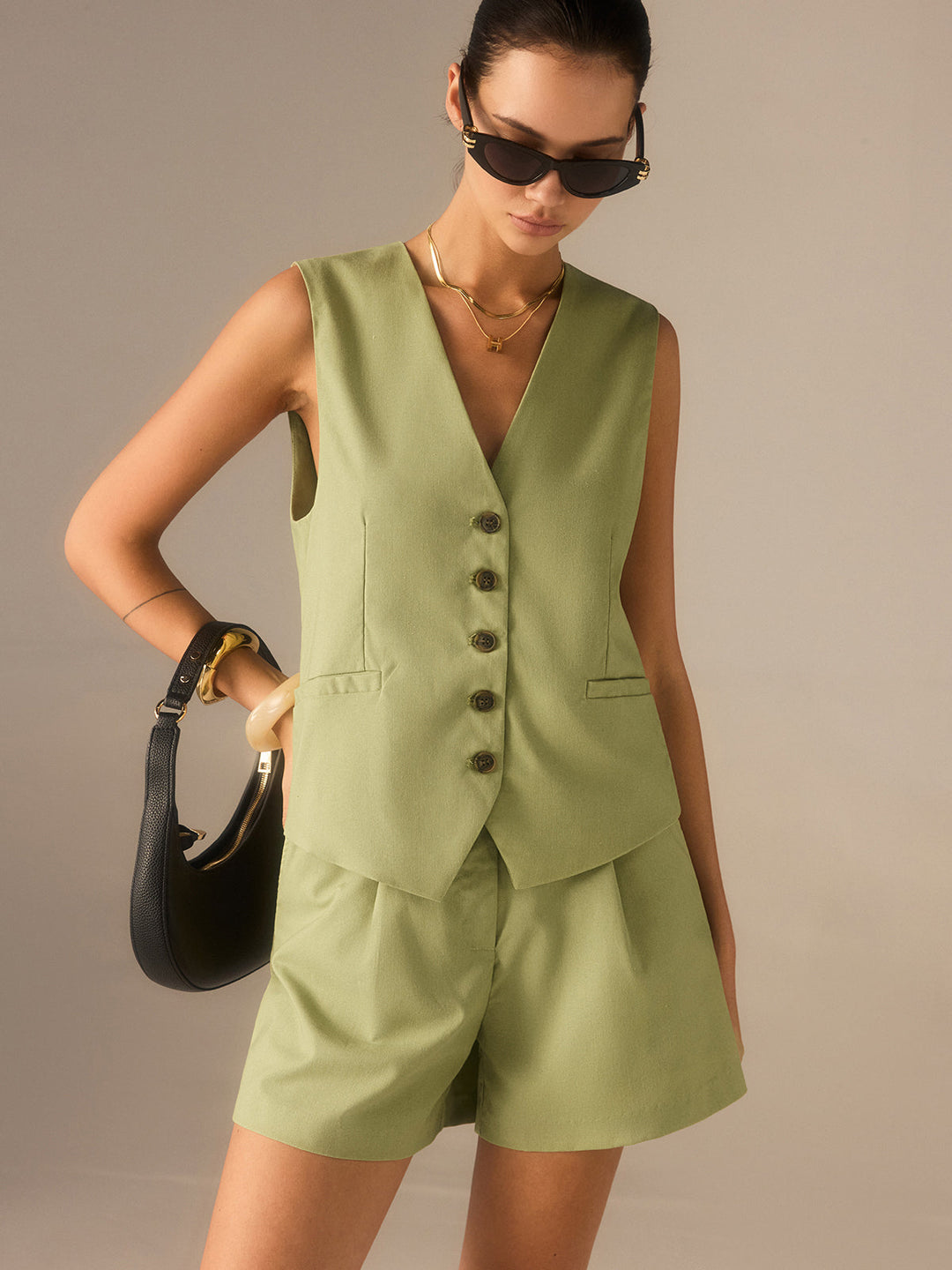 Linen & Cotton Buttoned Vest