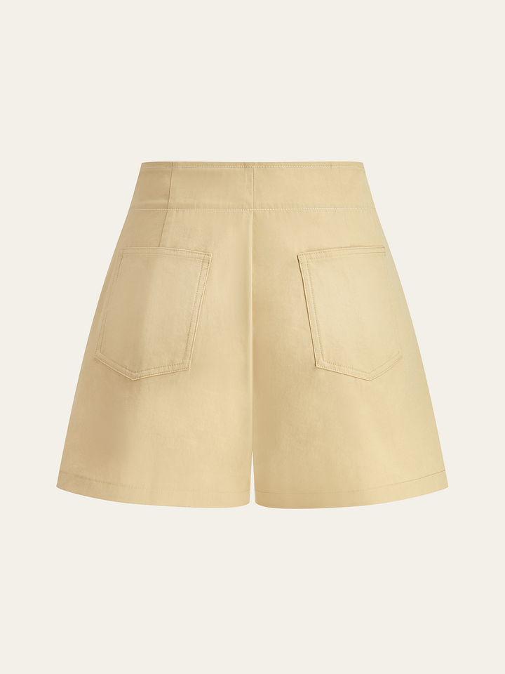 High-Waisted Button -Detail Wide-Leg Shorts