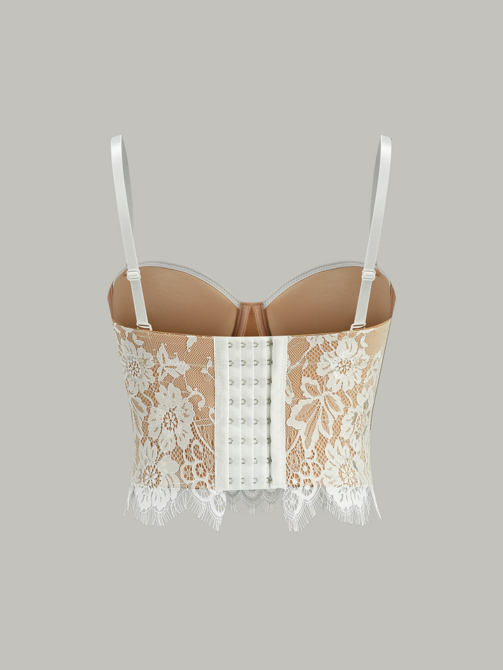Semi-Sheer Lace-Trimmed Corset Top
