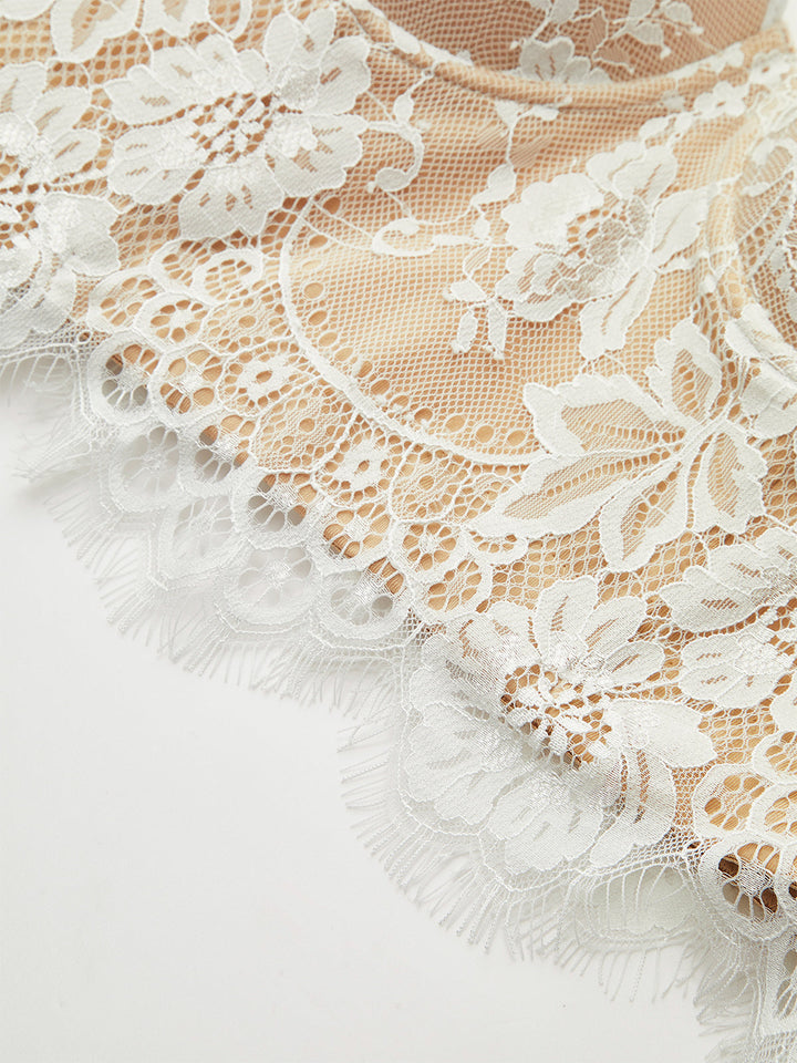 Semi-Sheer Lace-Trimmed Corset Top
