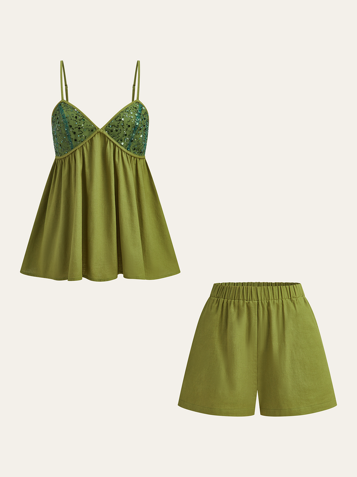 Sequin Cami Top and Elastic Waist Shorts Set
