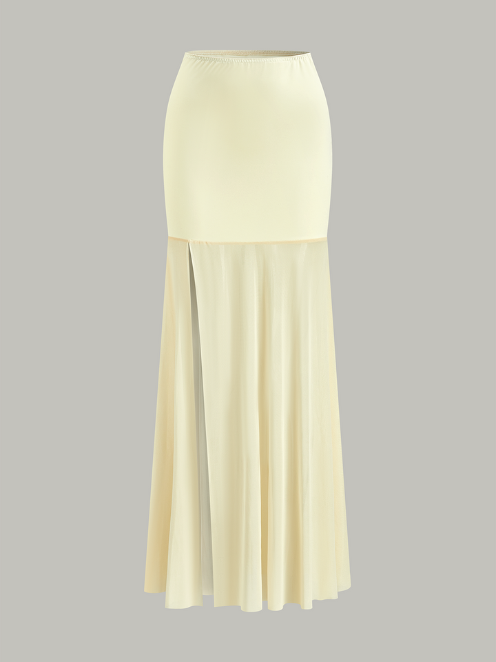 Halter Neck Crop Top and Mesh Paneled Skirt Set