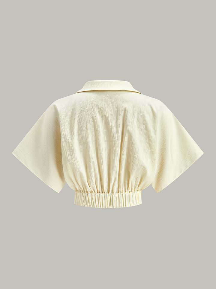 Ruched Short Sleeve Collared Top