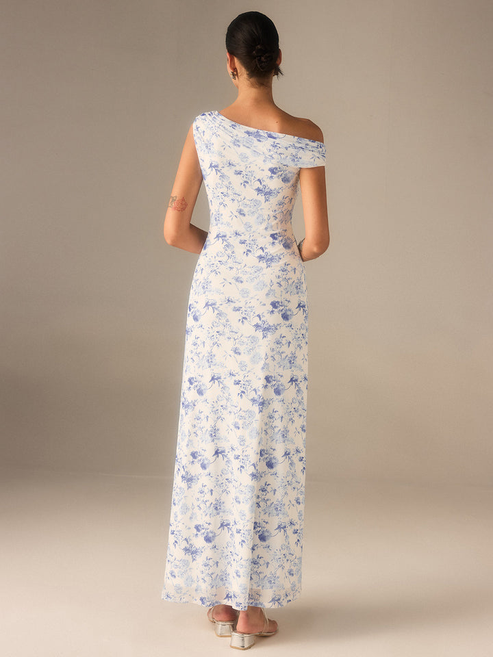 Floral Asymmetrical Drop Shoulder Maxi Dress
