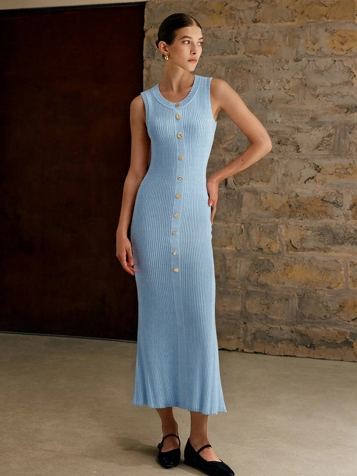 Sleeveless Button-Front Knitted Maxi Dress