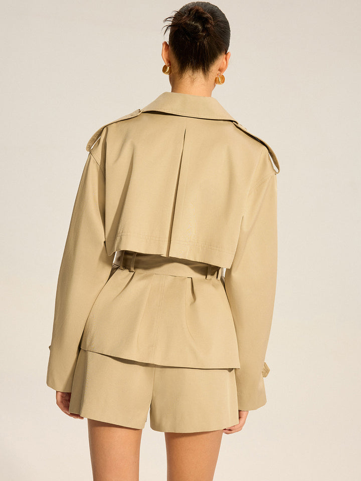 Cotton Blend Belted Double-Breasted Trench Coat