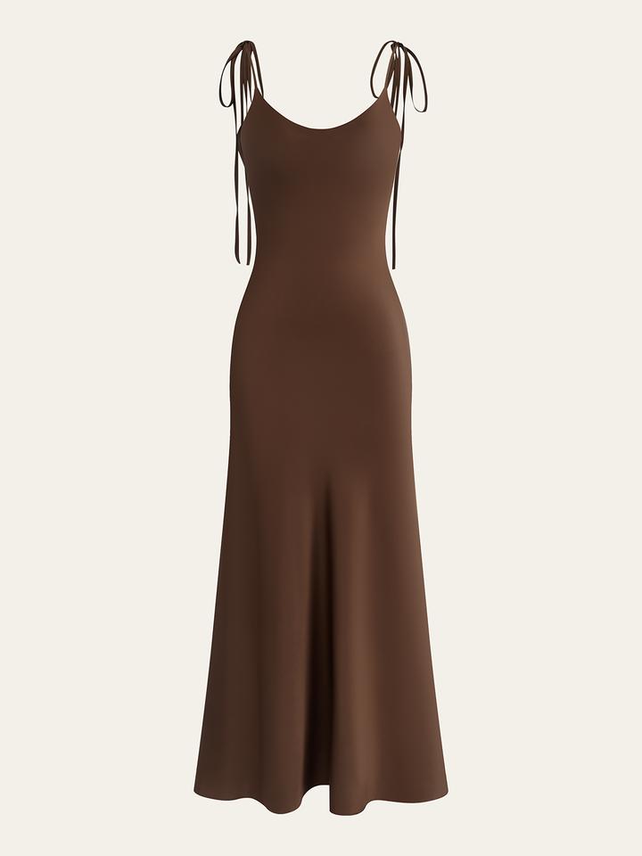 Satin Strappy Maxi Dress with Bow-Tied Back